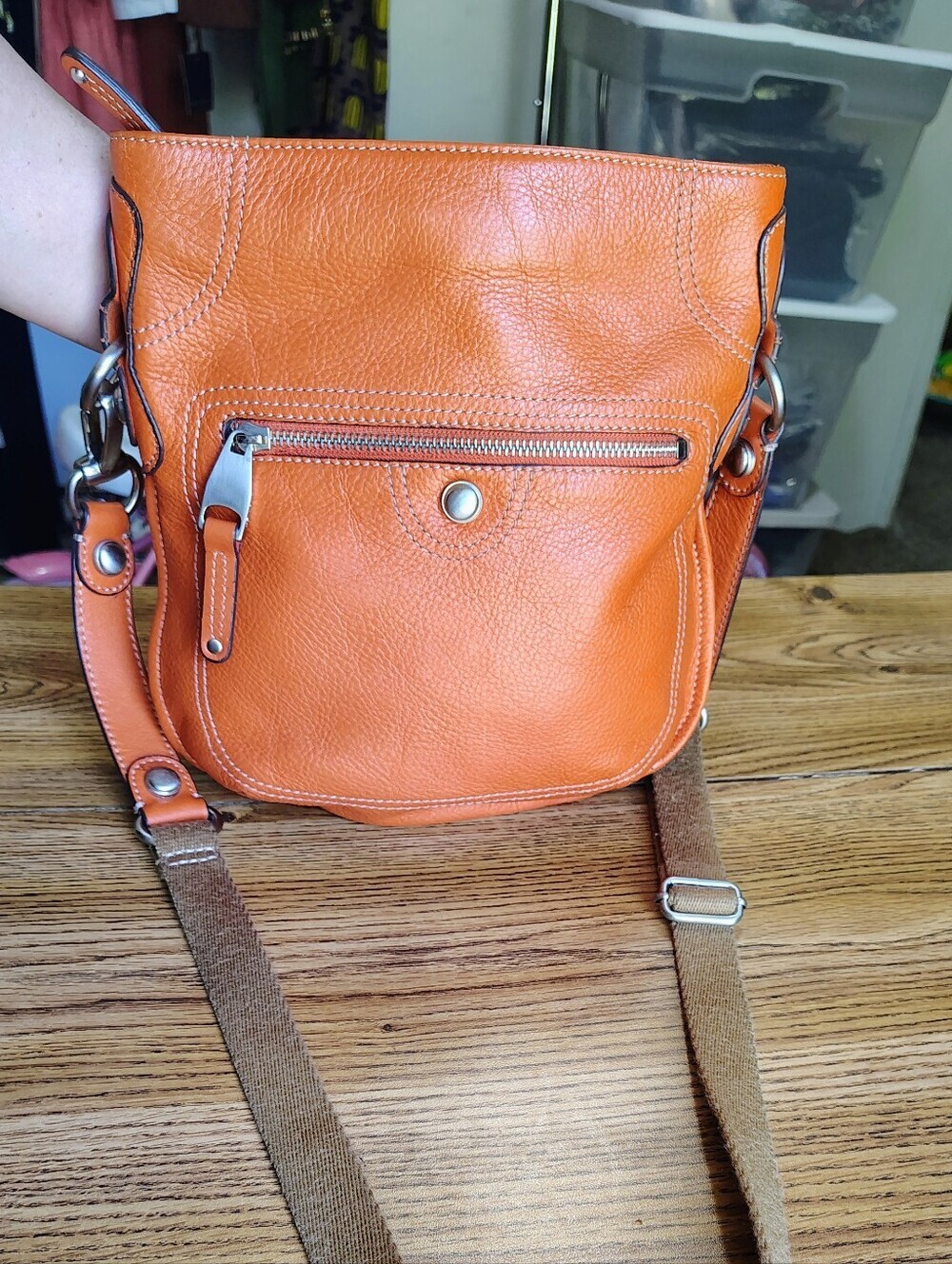 B.Makowsky Orange Genuine Leather Crossbody Bag and Animal Print Multi Pockets. - Picture 1 of 15